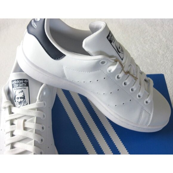 Adidas Women's Stan Smith Leather Court Sneakers White Navy Blue Sizes NIB - Picture 5 of 5
